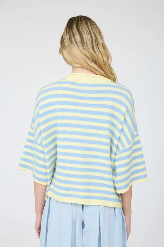 Stripe Raw Edge Button Down Sweater