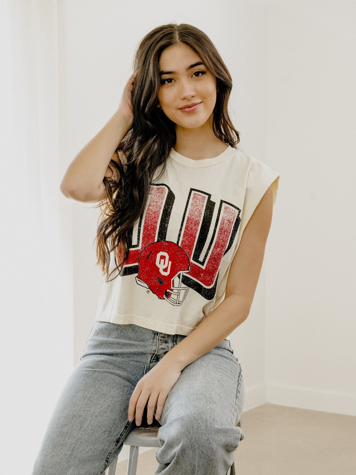 OU Sooners Helmet Fade Off White Graphic Tank