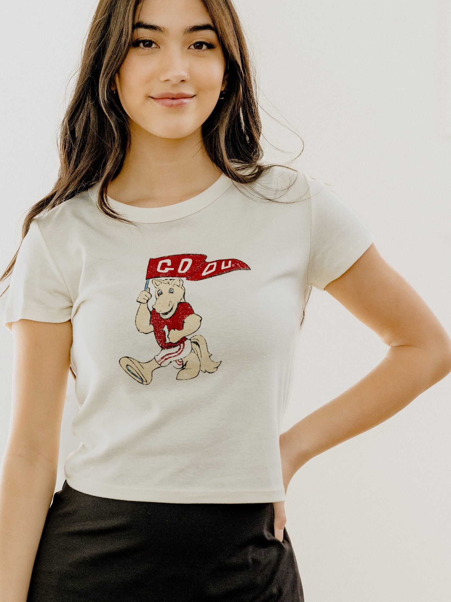 OU Mascot Flag Off White Micro Cropped Graphic Tee