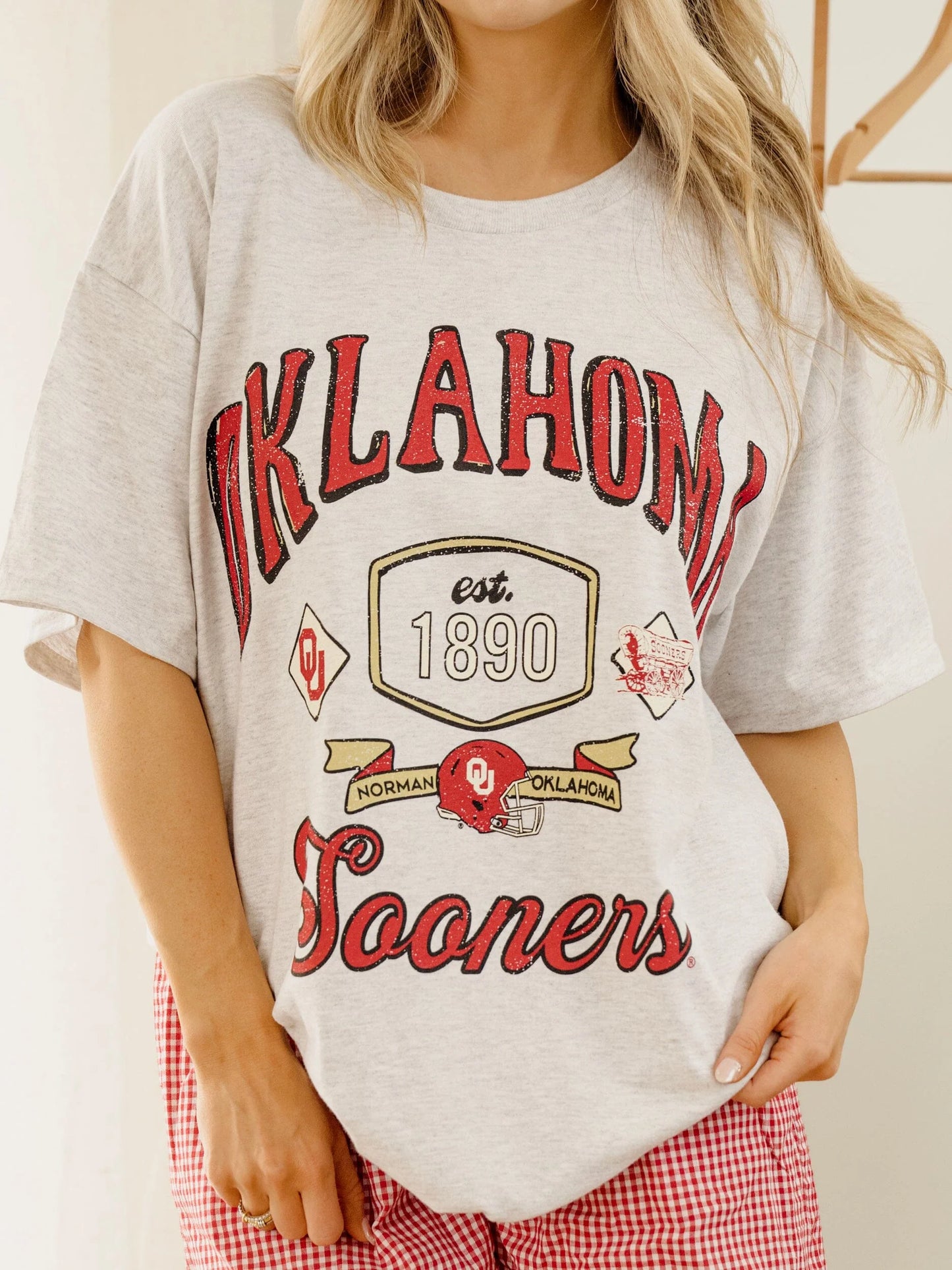 OU Sooners Patches 25 Ash Gray Thrifted Graphic Tee