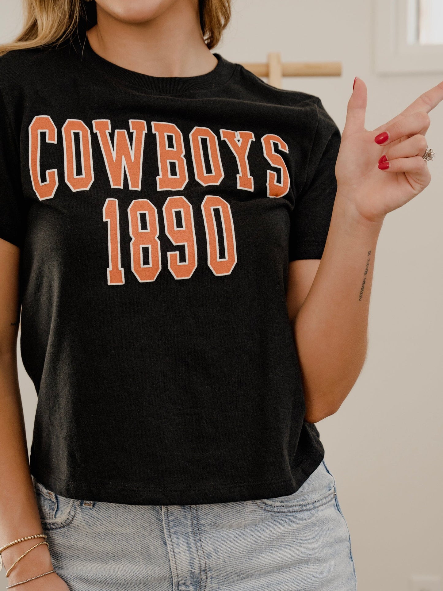 OSU Cowboys College Block Puff Ink Black Ellie Perfect Graphic Tee