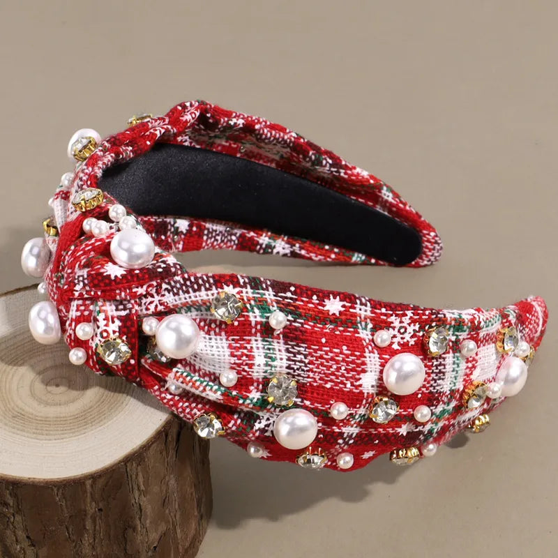 Christmas Plaid & Pearls Headband
