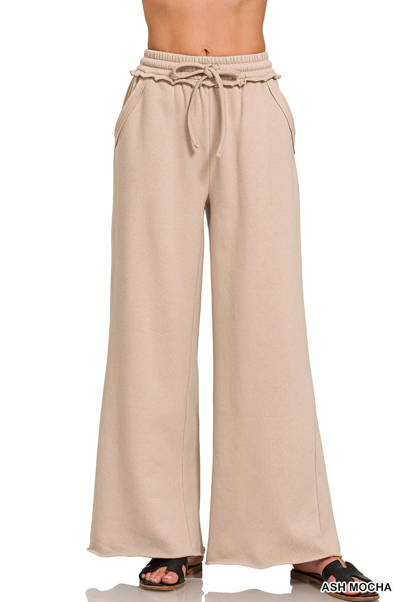 Zenana Fleece Exposed Seam Wide Leg Sweatpants
