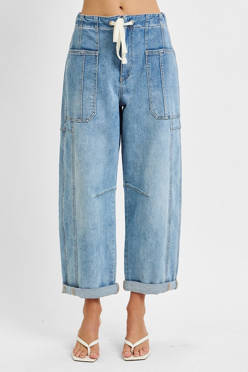 Risen High Rise Barrel Denim