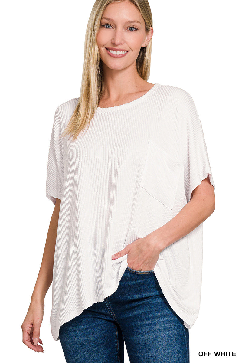 Zenana Ribbed Striped Short Sleeve Top
