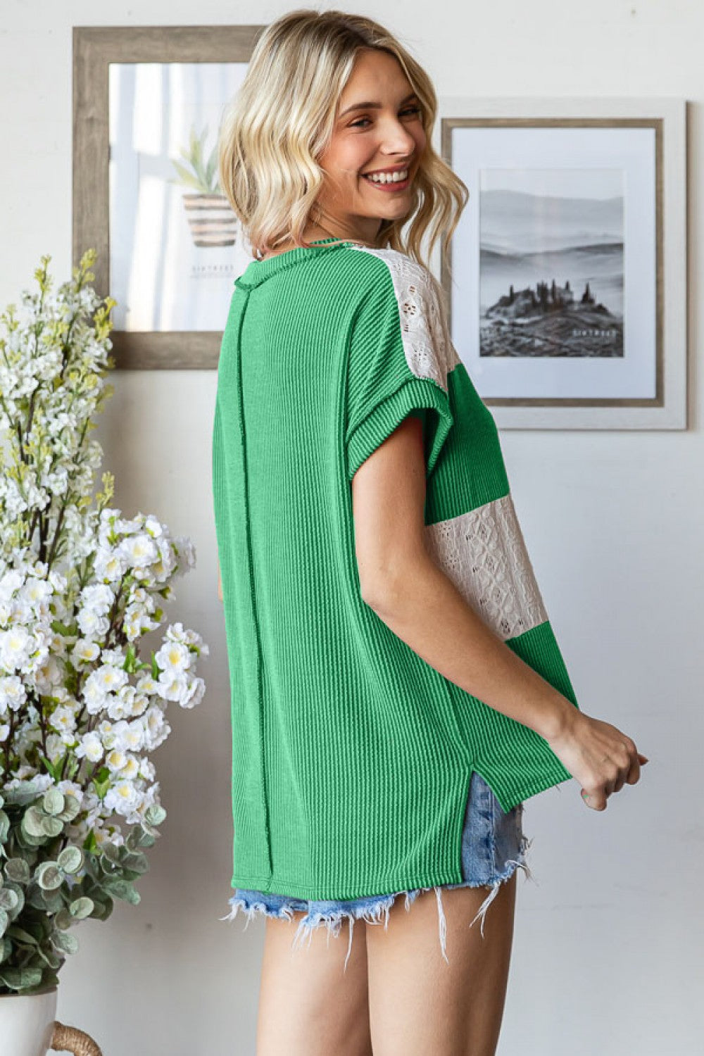 Aster Rib Lace Detail Top