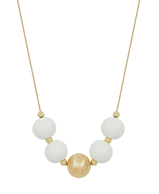 Wood Bead Gold Accent Necklace Set