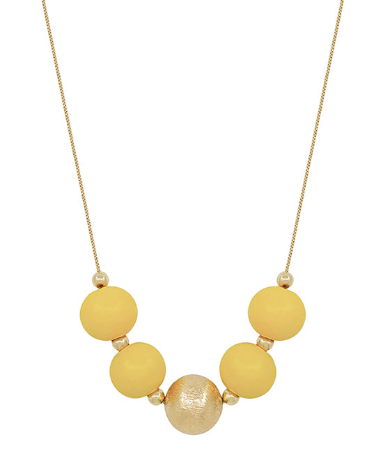 Wood Bead Gold Accent Necklace Set