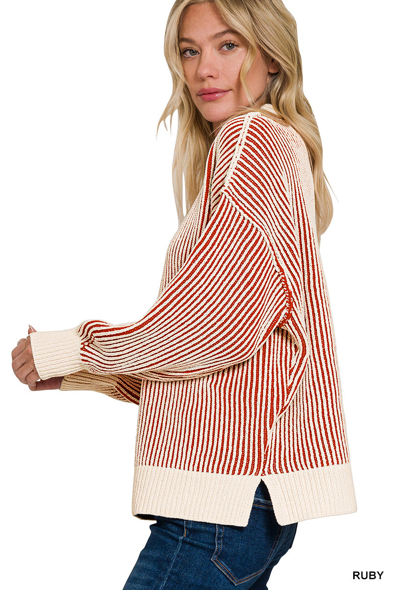 Zenana Two Tone Crewneck Sweater
