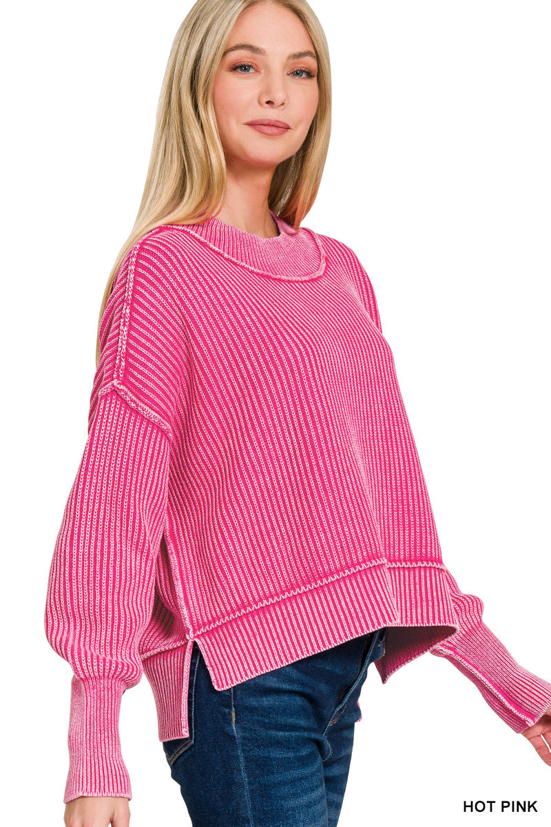 Zenana Washed Cropped Sweater