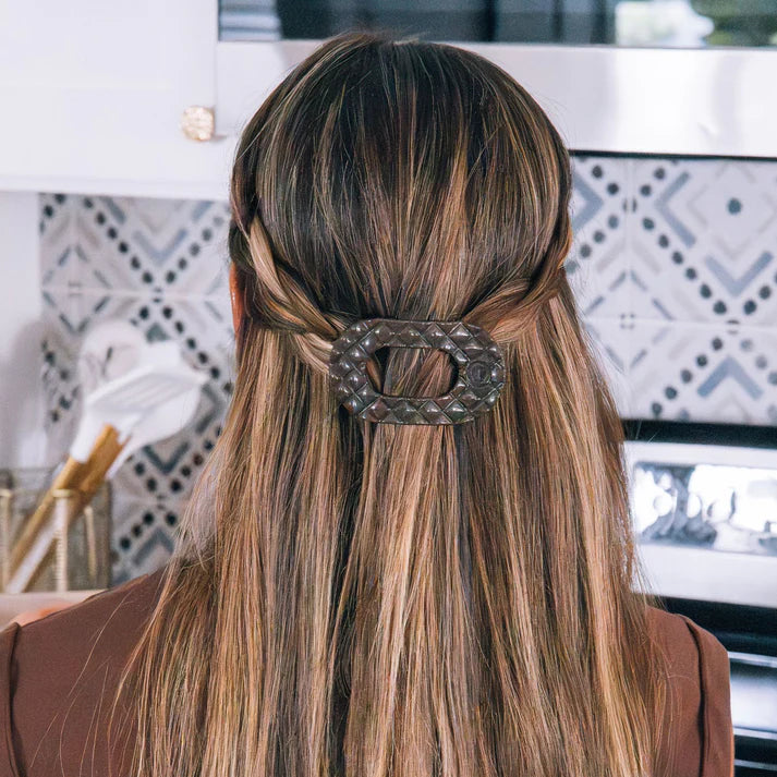 TELETIES Round Flat Quilted Hair Clip-Small