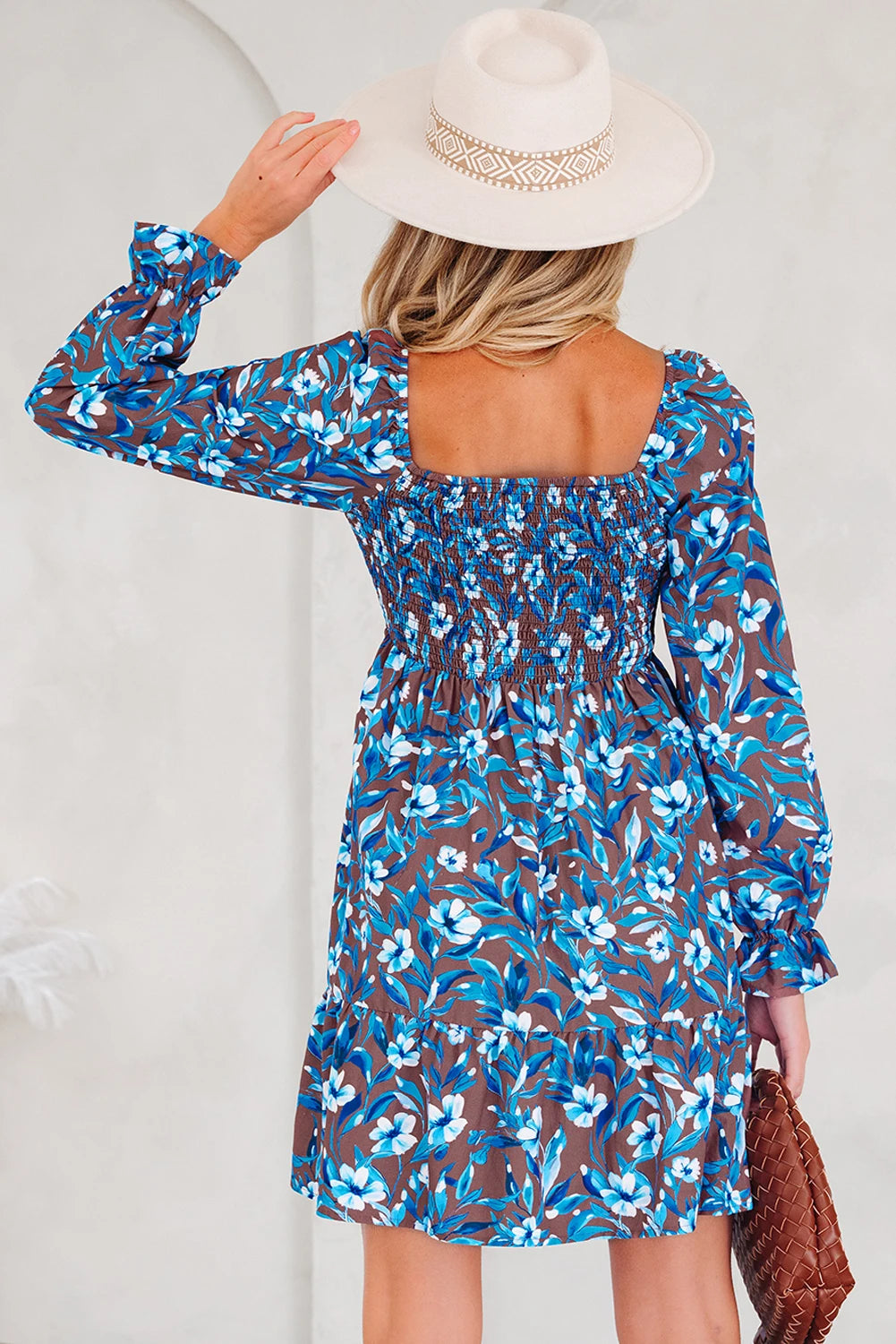 Blue Floral Smocked Dress