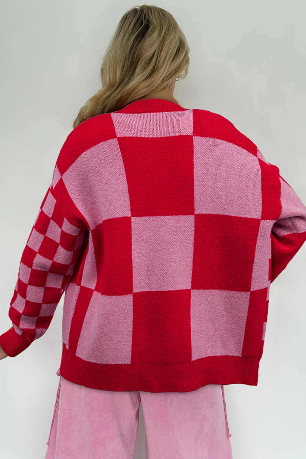 Pink/Red Checkered Mix Cardigan