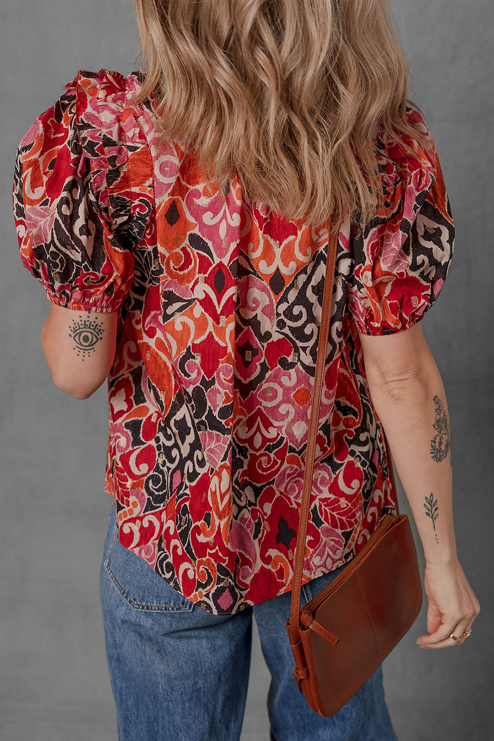 Sunrise Ethnic Print Split Neck Top