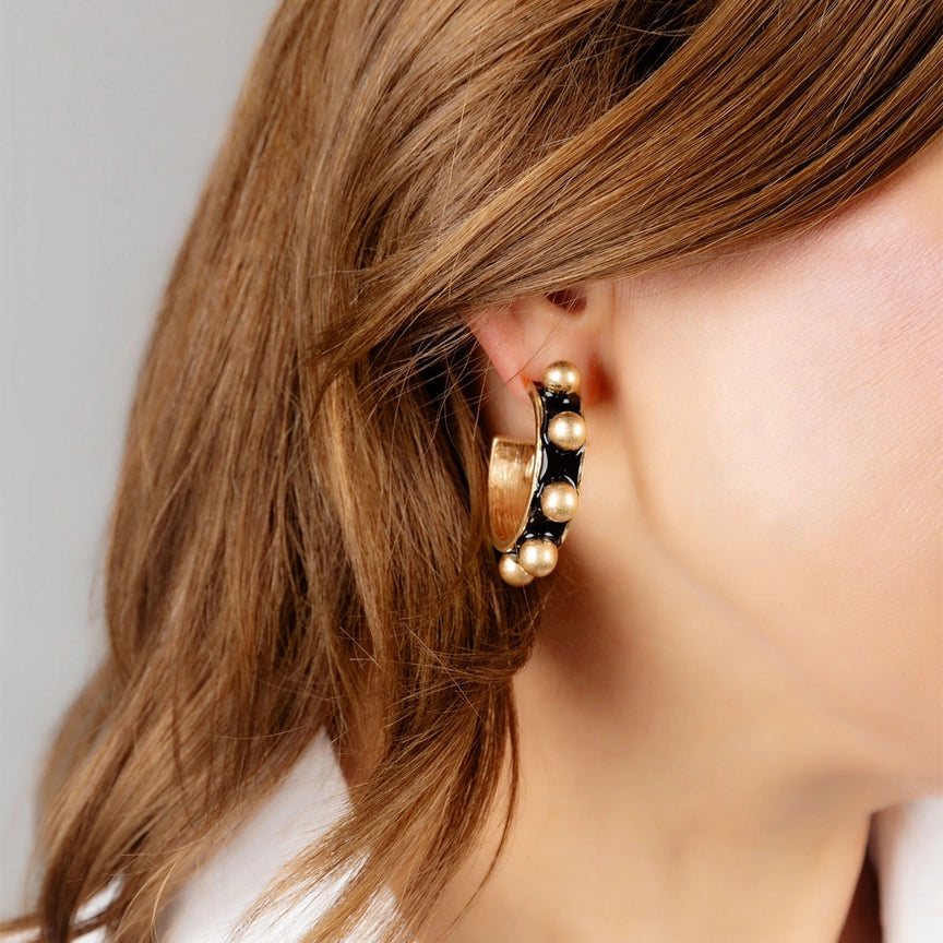 Jenna Chunky Enamel Studded Metal Hoop Earrings by Canvas Style
