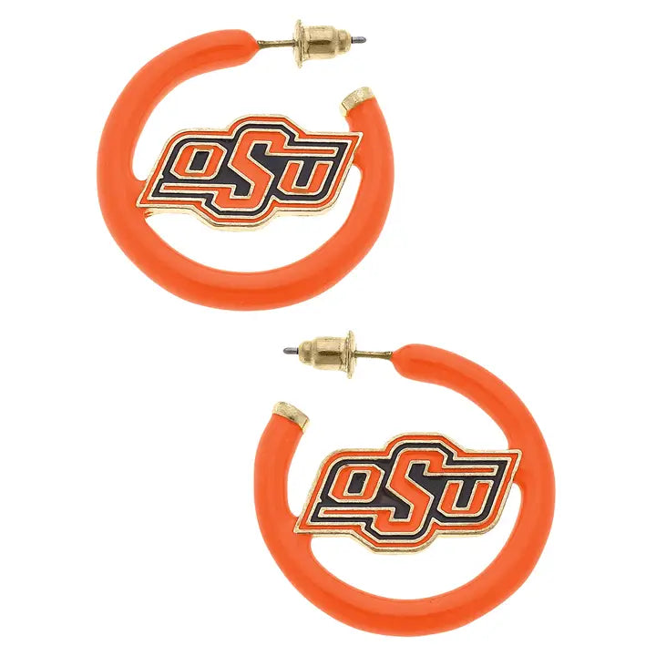 Oklahoma State Cowboys Logo Enamel Hoop Earrings by Canvas Style