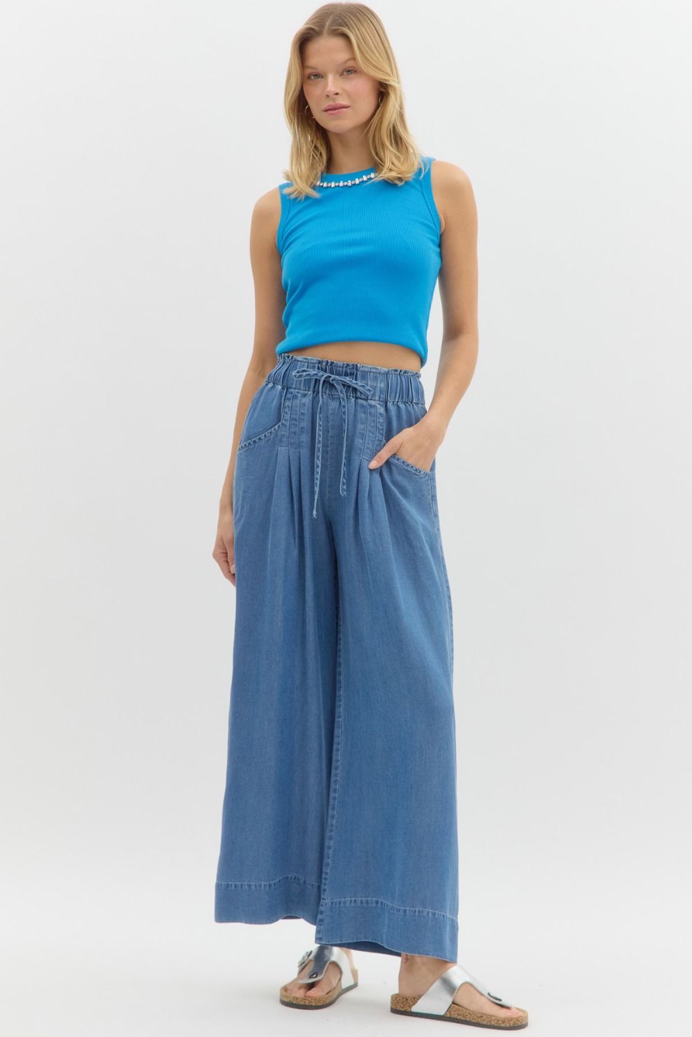 Entro High Waist Pintuck Denim Pants
