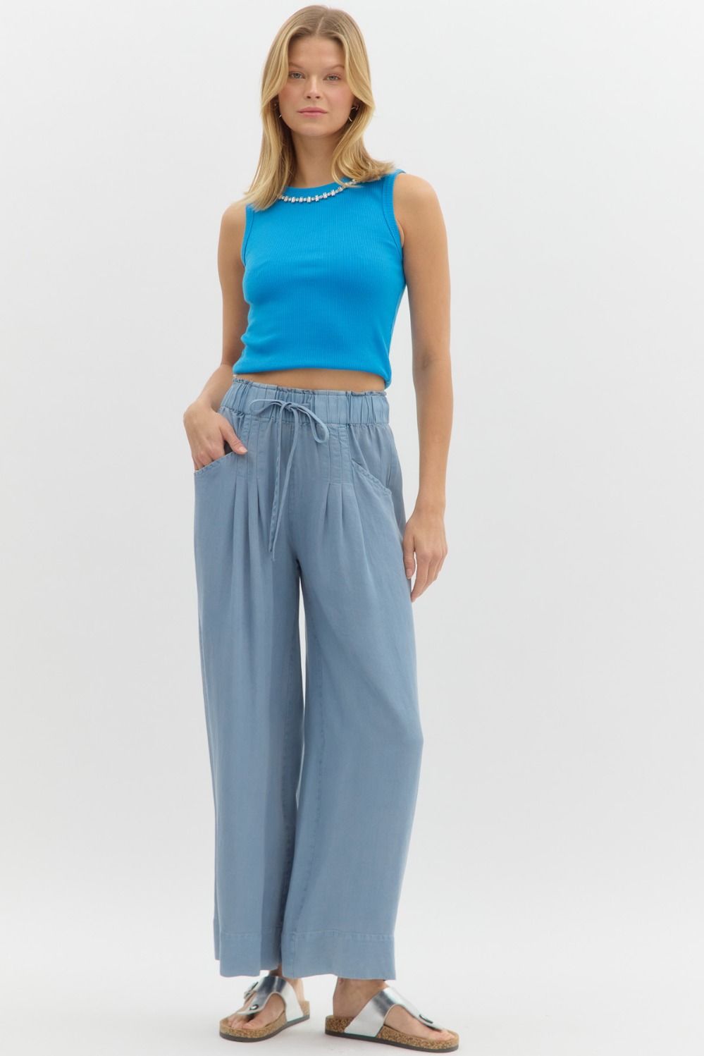 Entro High Waist Pintuck Denim Pants