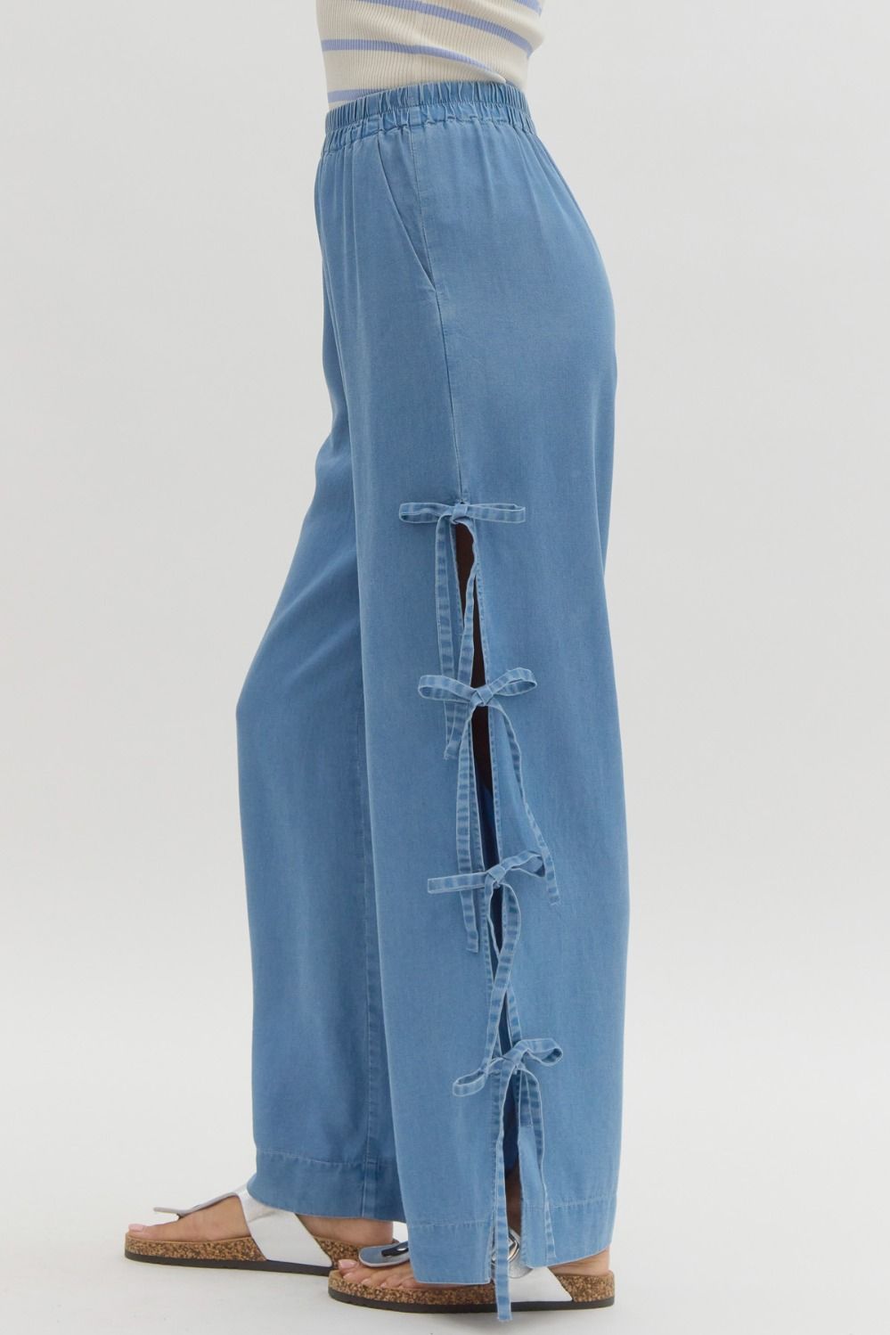 Entro Bow Detail Wide Leg Tencel Pants