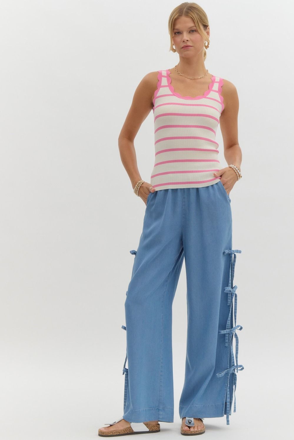 Entro Bow Detail Wide Leg Tencel Pants