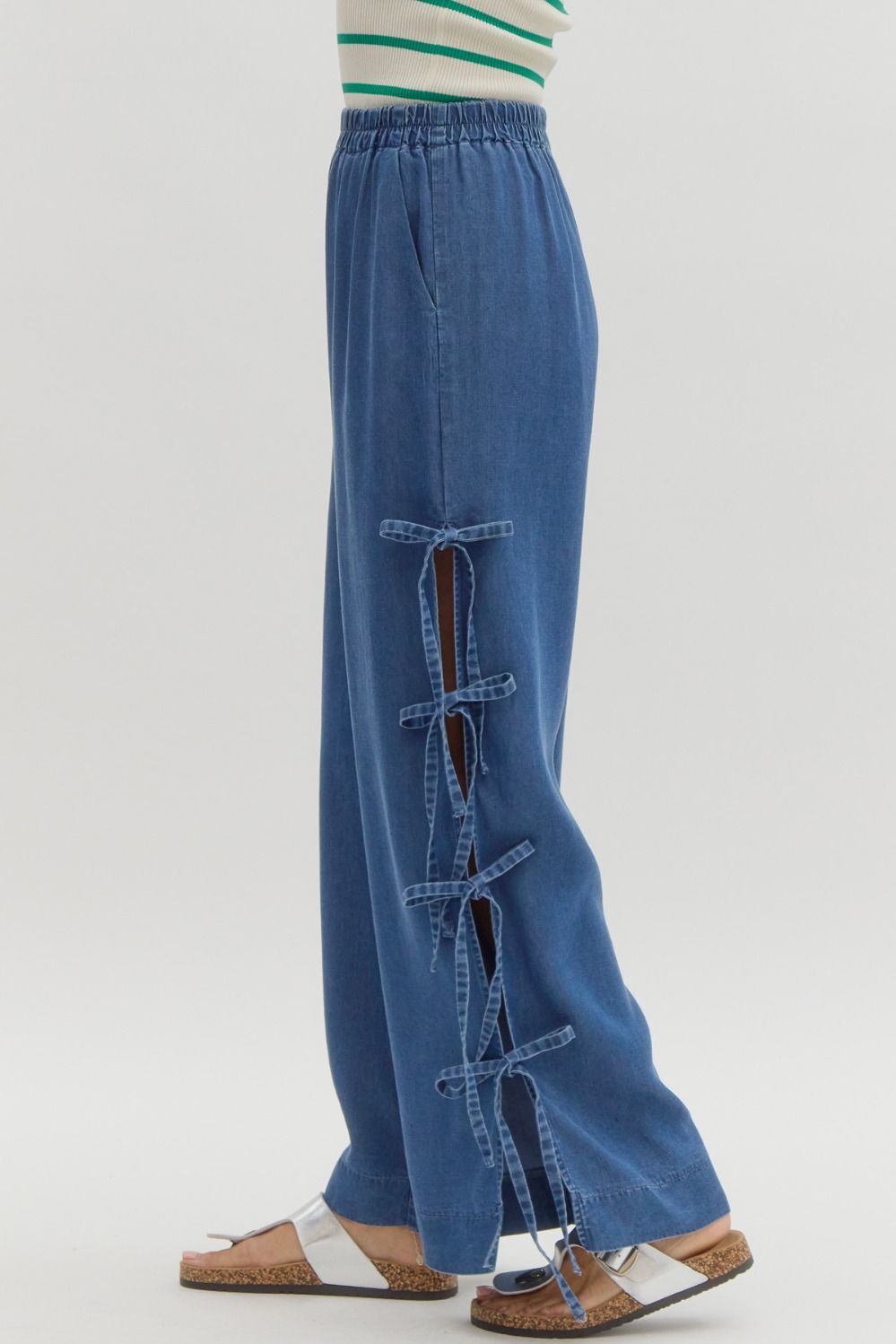 Entro Bow Detail Wide Leg Tencel Pants