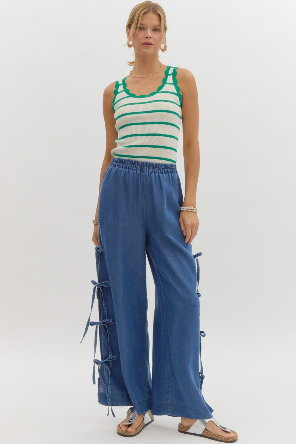 Entro Bow Detail Wide Leg Tencel Pants