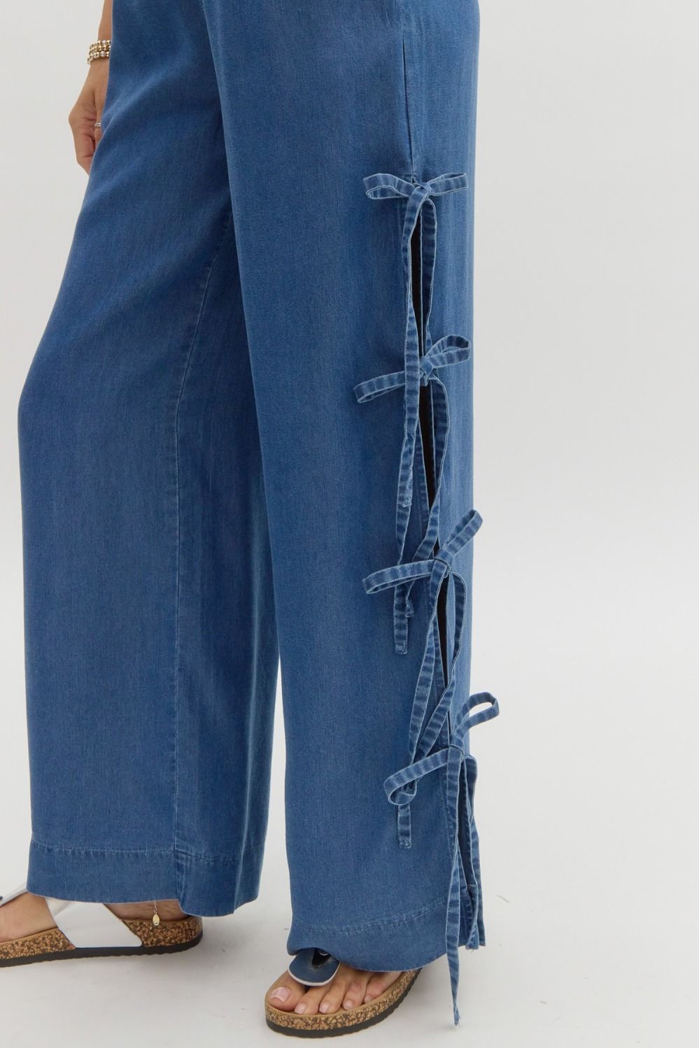 Entro Bow Detail Wide Leg Tencel Pants