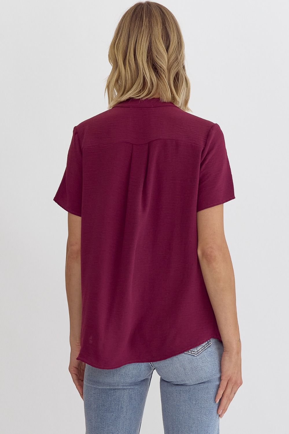 Entro Solid V-Neck Placket Top