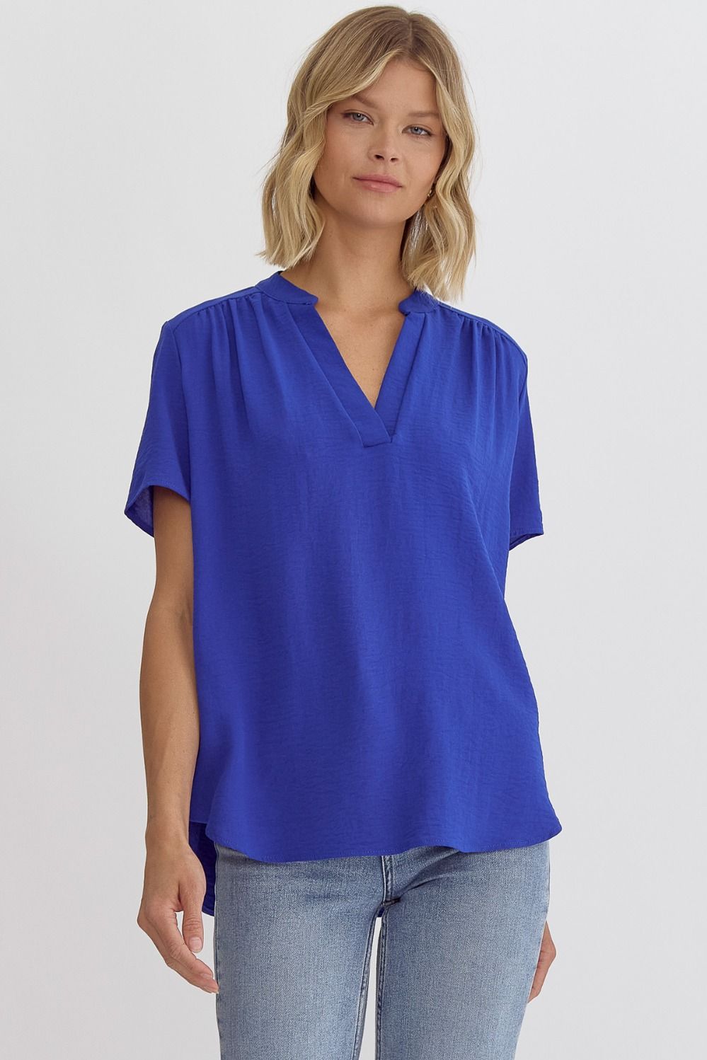 Entro Solid V-Neck Placket Top
