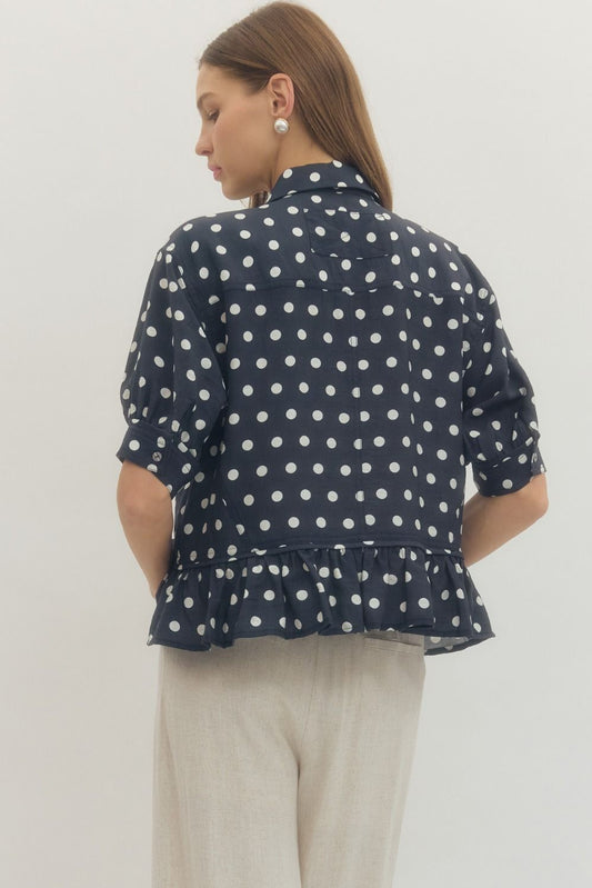 Entro Polka Dot Ruffle Hem Top