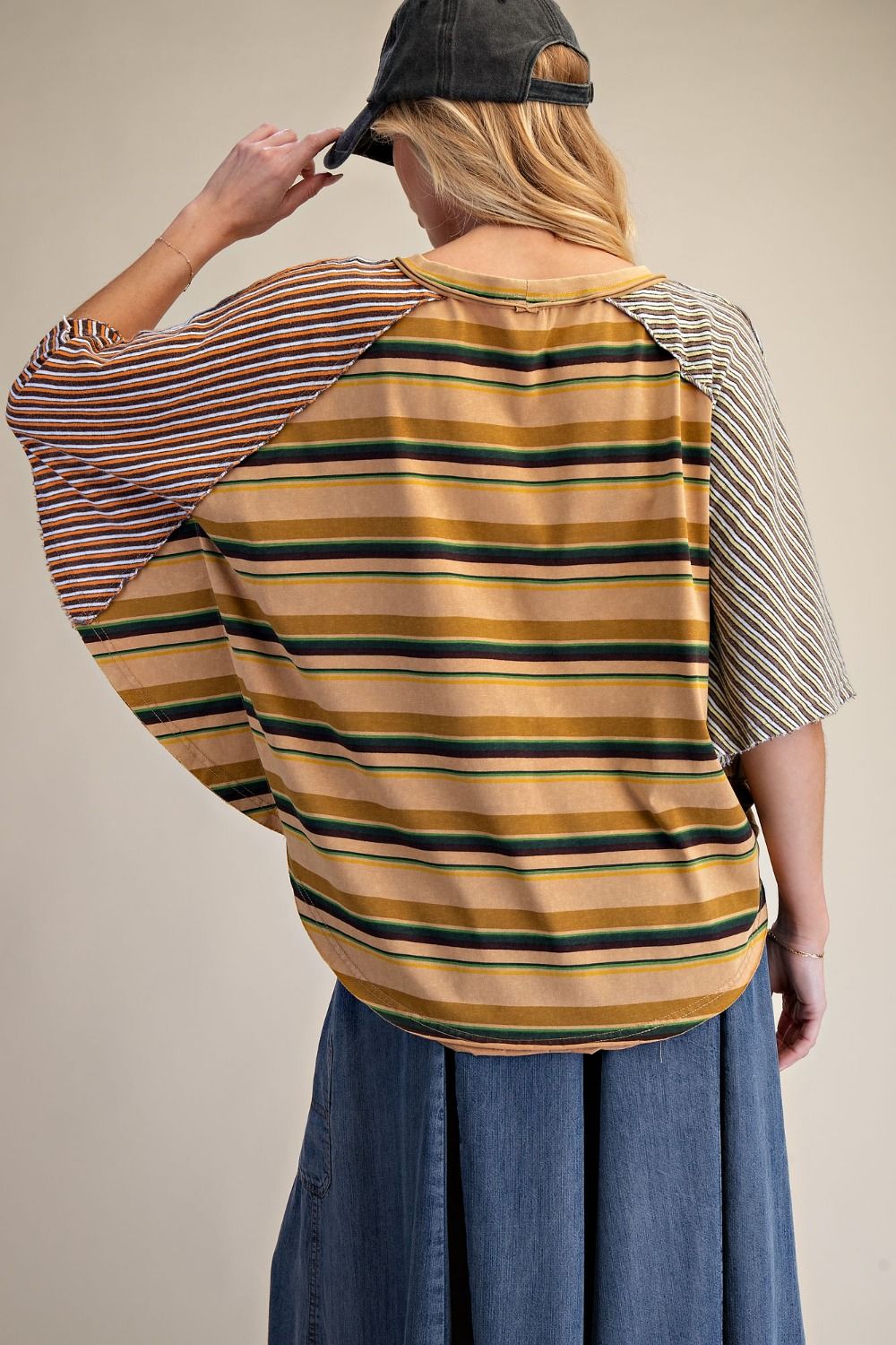 Willow Stripe Mix Washed Loose Fit Short Sleeve Top