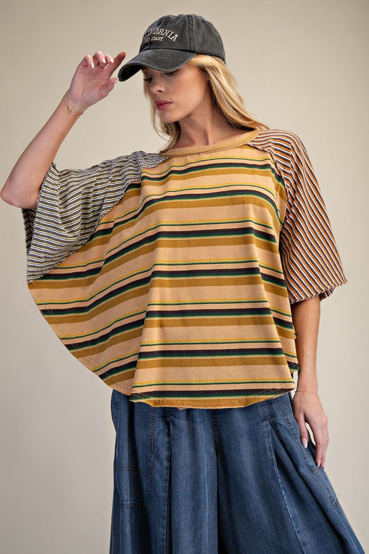 Willow Stripe Mix Washed Loose Fit Short Sleeve Top