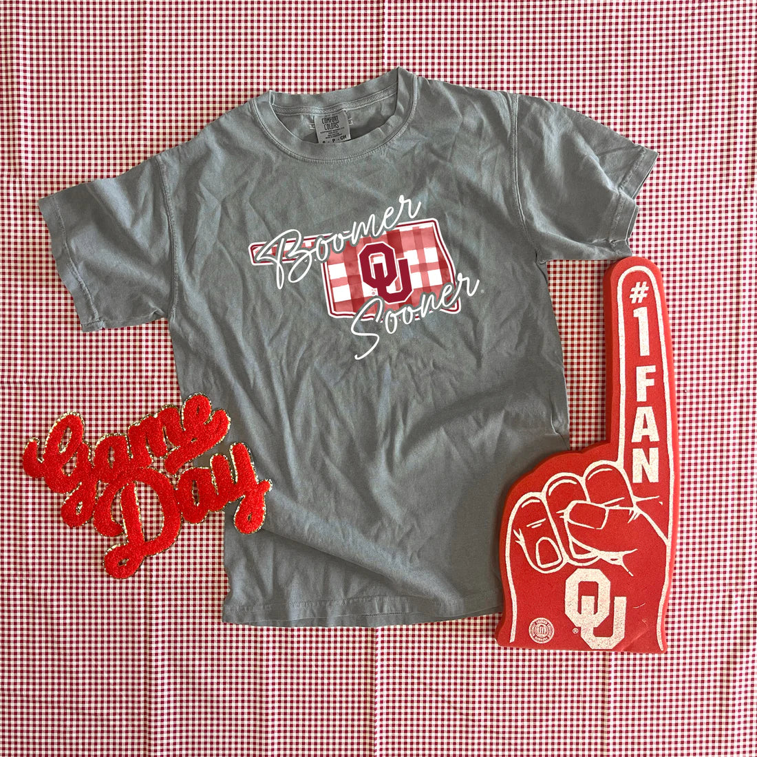 CJ Boomer Sooner Watercolor Plaid State Graphic Tee