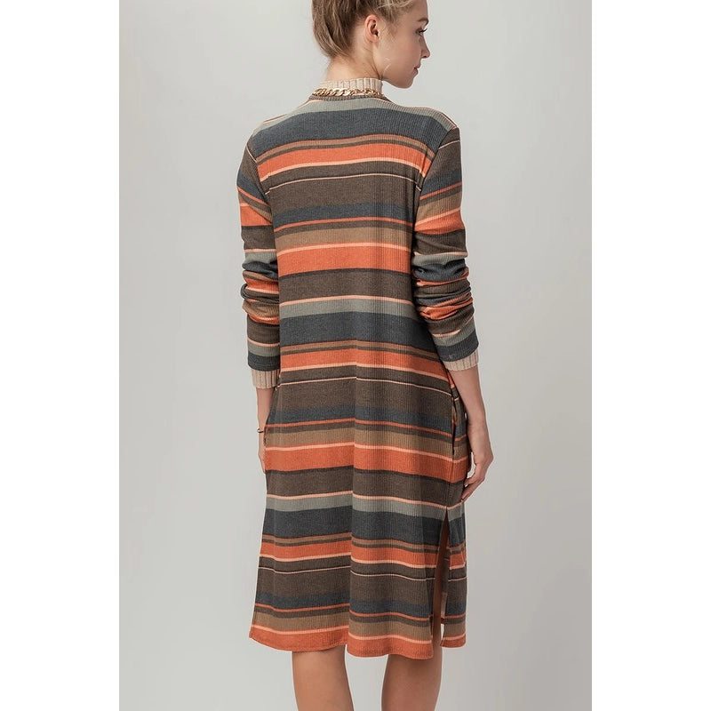 Striped Knit Longline Open Cardigan
