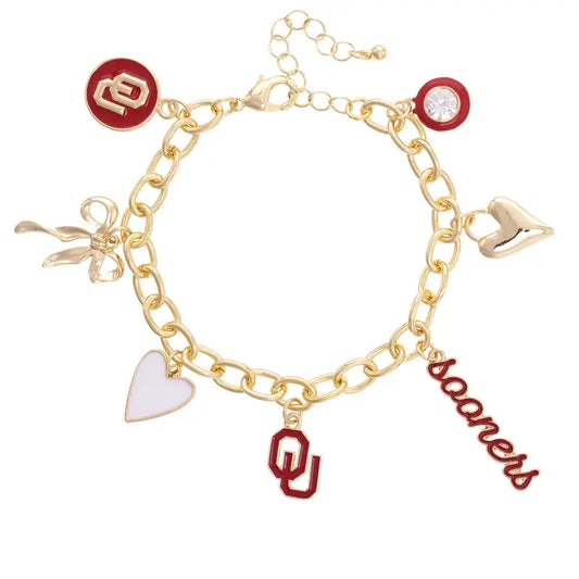 Oklahoma Sooners Enamel Icons Charm Bracelet in Shiny Gold