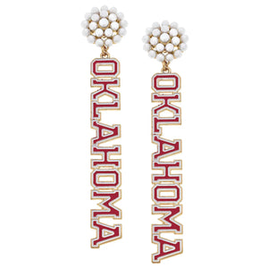 Oklahoma Sooners Pearl Cluster Outline Enamel Drop Earrings by Canvas Style