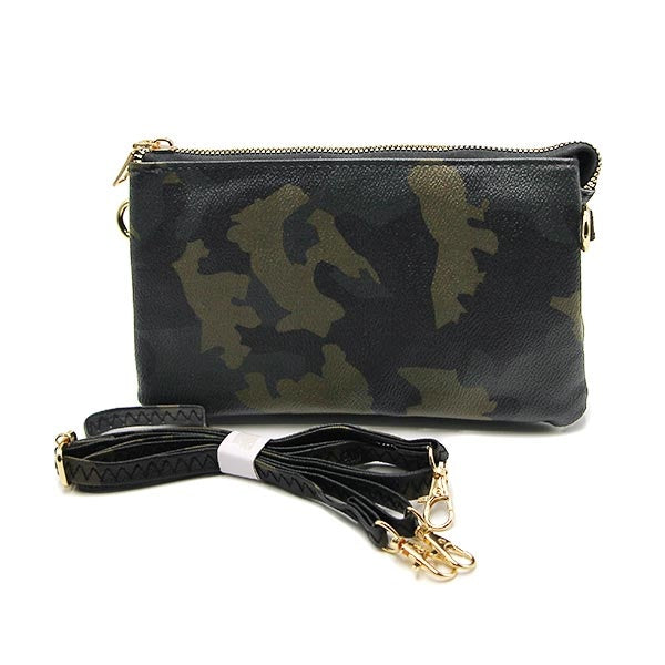 Solid Pleather Crossbody Wristlet