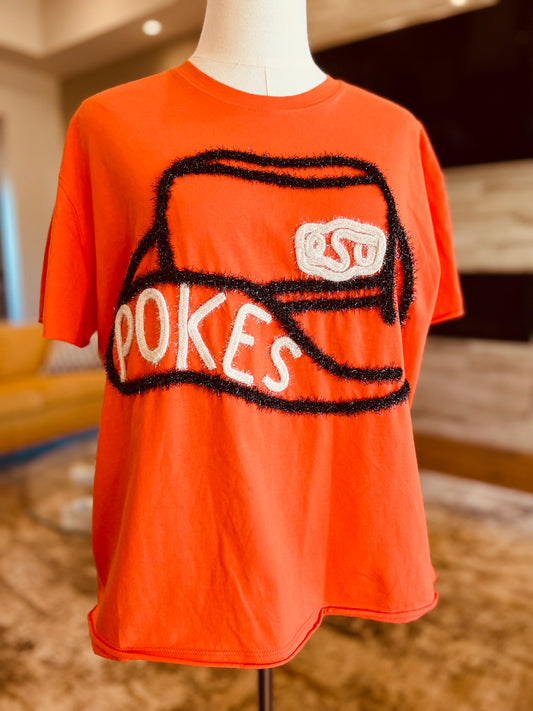 BB Pokes Orange Metallic Cowboy Hat Stadium Oversized Tee