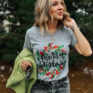 Merry Christmas Wreath Graphic Tee