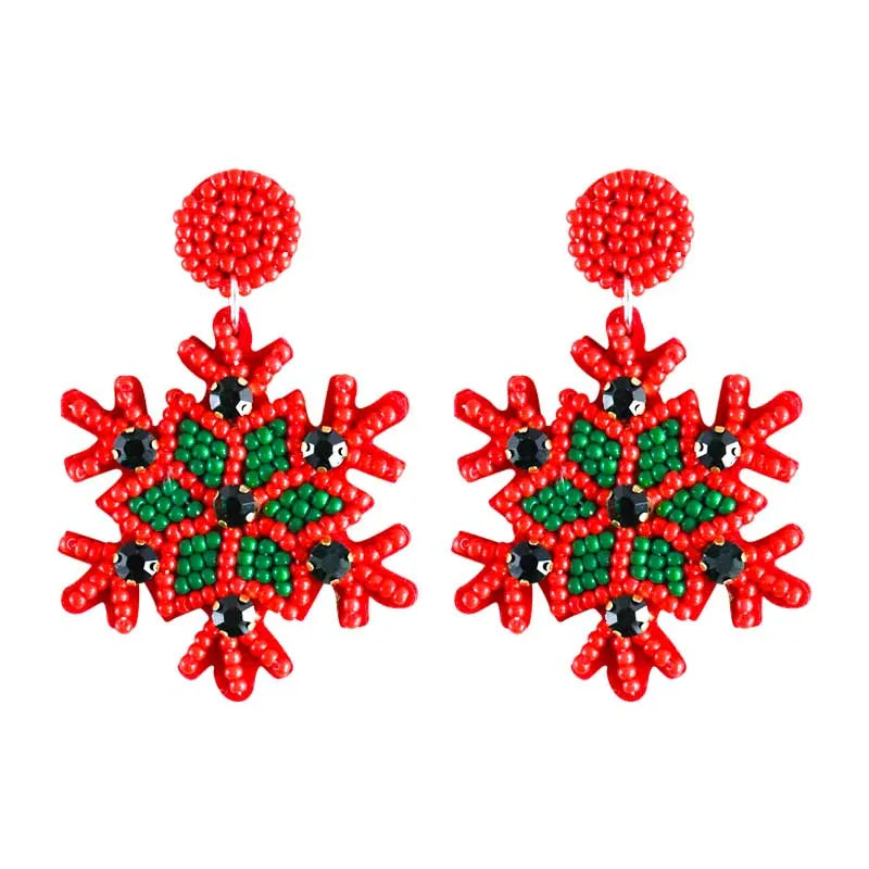 Christmas Snow Flake Seed Bead Earrings