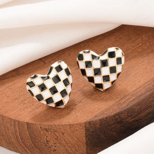 Checkered Heart Stud Earrings