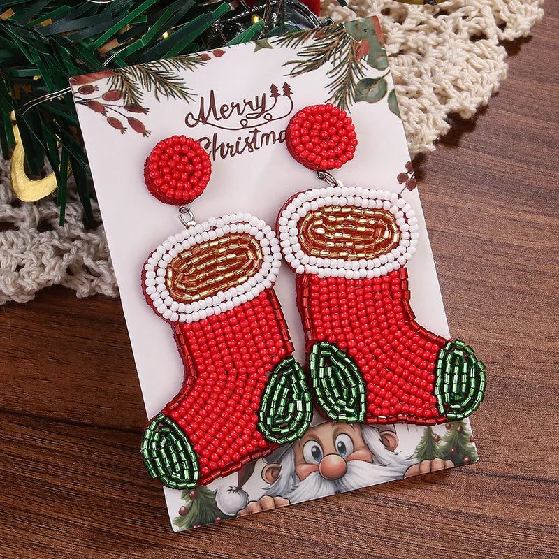 Christmas Stocking Seed Bead Earrings