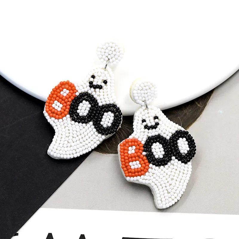 Boo Ghost Seed Bead Earrings