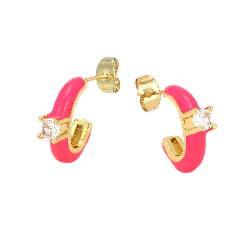 Pave Enamel Hoop Earrings