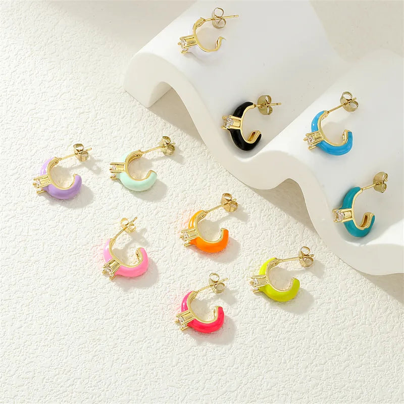 Pave Enamel Hoop Earrings