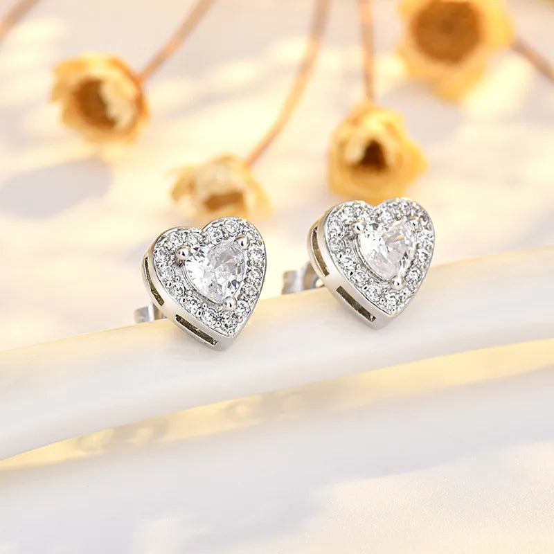 Rhinestone Heart Stud Earrings