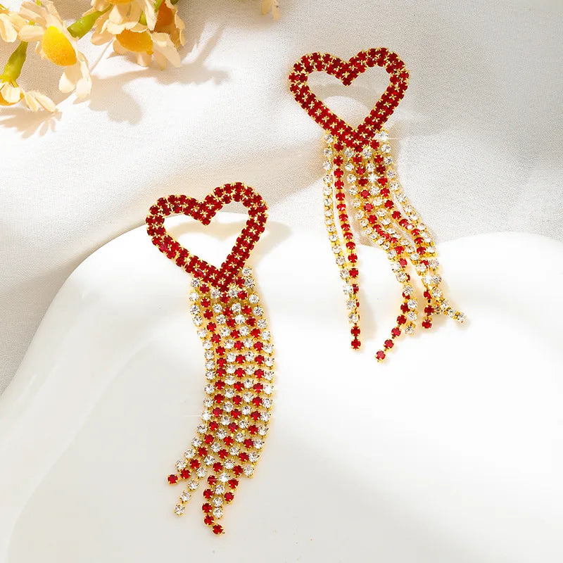 Heart Rhinestone Drop Earrings