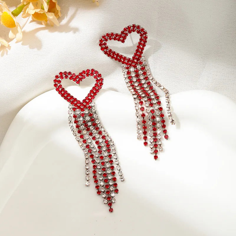 Heart Rhinestone Drop Earrings