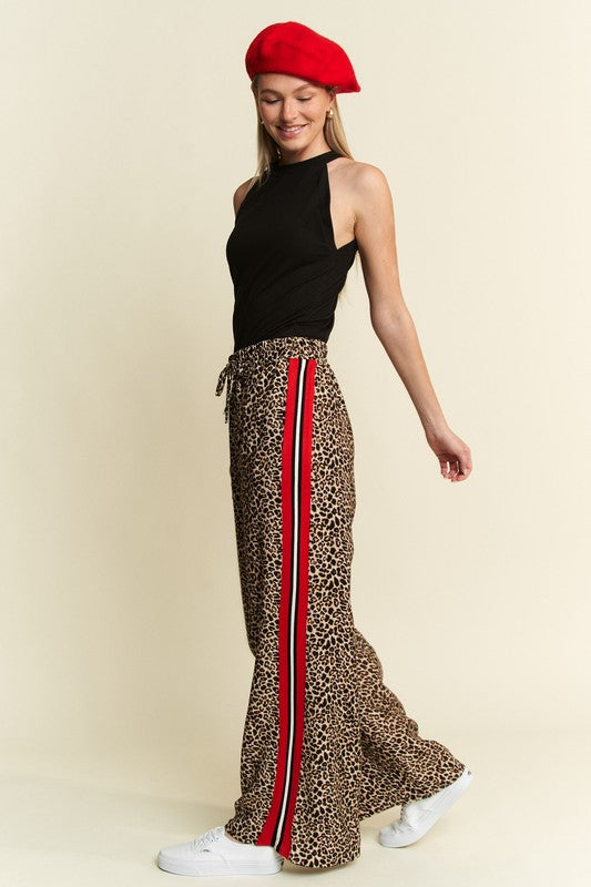 Leopard Contrast Red Panel Pants