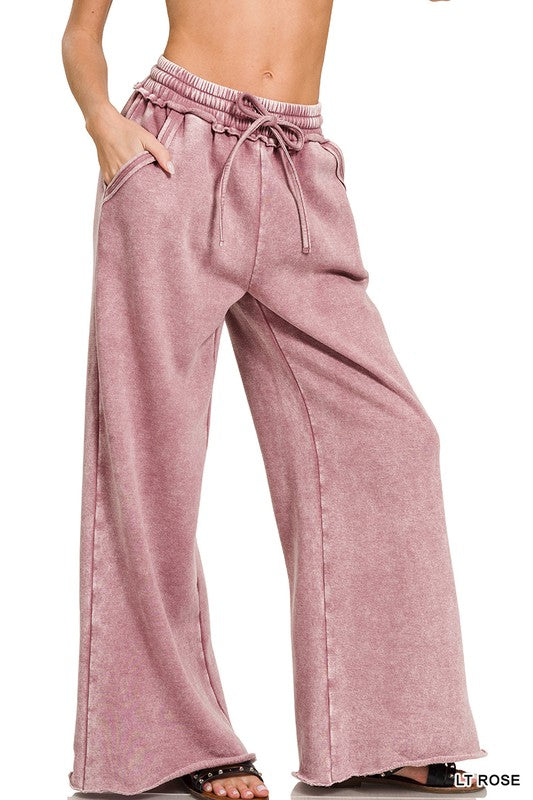 Zenana Full Length Acid Wash Palazzo Sweatpants